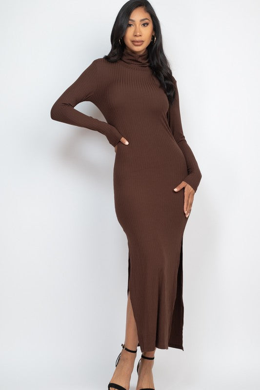 Brown Turtleneck Maxi Dress