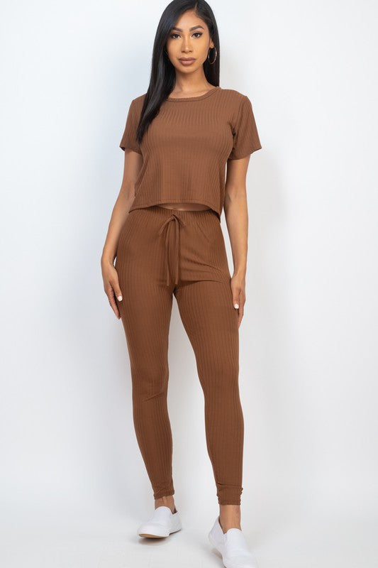 Brown Short sleeve legging set