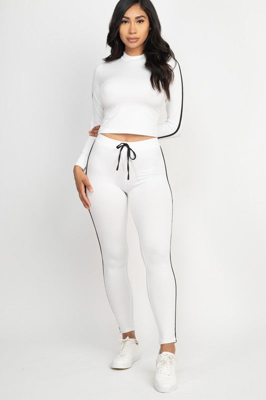 White|Crop top & Leggings set