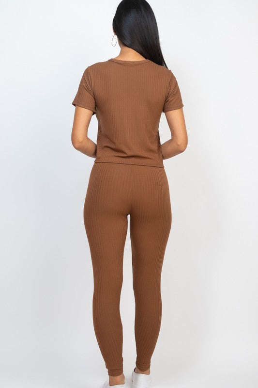 Brown Short sleeve legging set