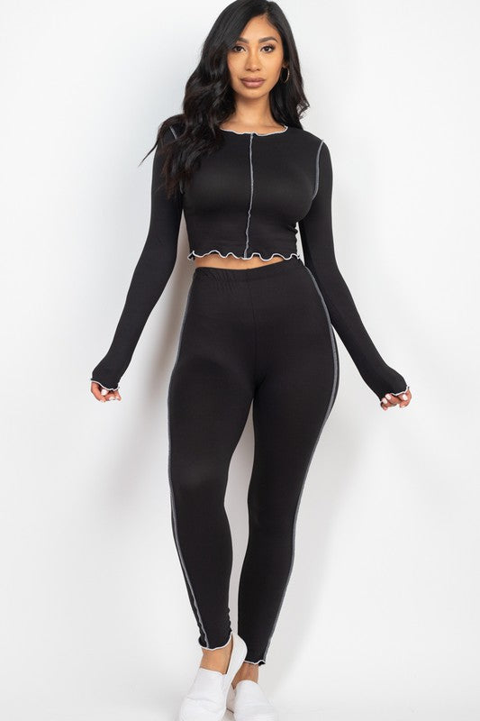 Black Lettuce edge Croptop Set